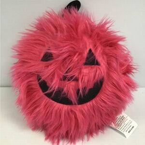 NWT Cupcakes & Cashmere Pink Shaggy Faux Fur Jack O' Lantern Pumpkin Pillow
